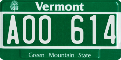VT license plate AOO614
