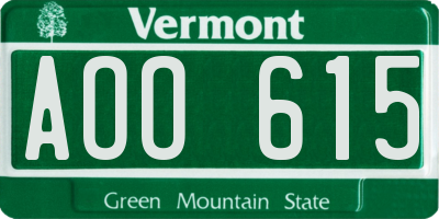 VT license plate AOO615
