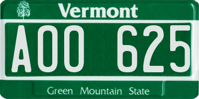 VT license plate AOO625