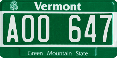 VT license plate AOO647