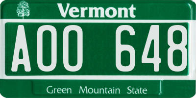 VT license plate AOO648