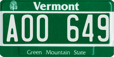 VT license plate AOO649