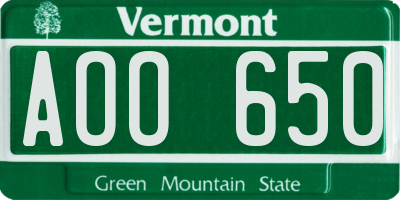 VT license plate AOO650