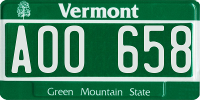 VT license plate AOO658