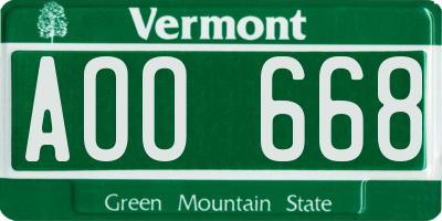 VT license plate AOO668