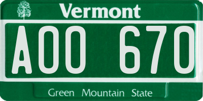 VT license plate AOO670