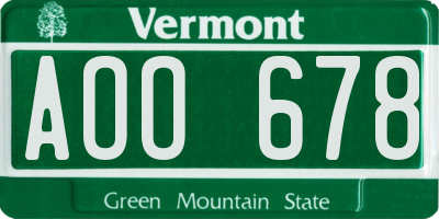 VT license plate AOO678