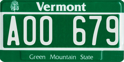 VT license plate AOO679