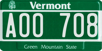 VT license plate AOO708