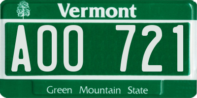 VT license plate AOO721