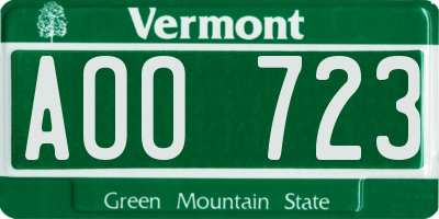 VT license plate AOO723