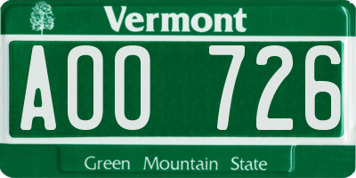 VT license plate AOO726