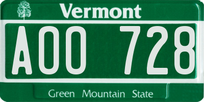 VT license plate AOO728