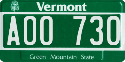 VT license plate AOO730