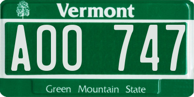 VT license plate AOO747