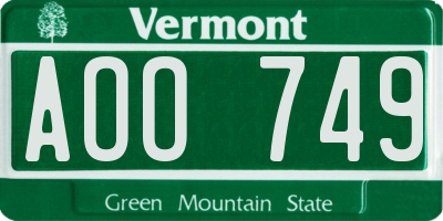 VT license plate AOO749
