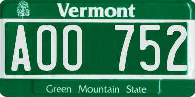 VT license plate AOO752