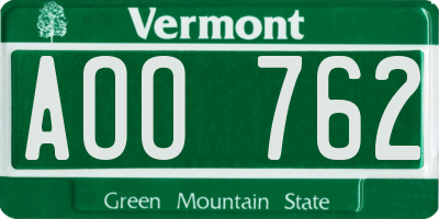 VT license plate AOO762