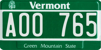 VT license plate AOO765