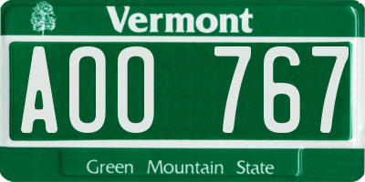 VT license plate AOO767