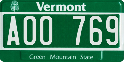 VT license plate AOO769