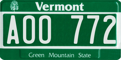 VT license plate AOO772