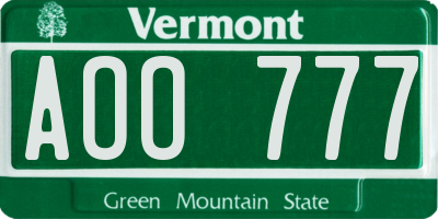 VT license plate AOO777