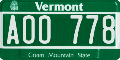 VT license plate AOO778