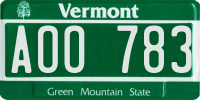 VT license plate AOO783