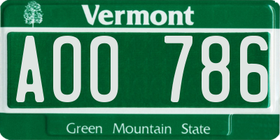 VT license plate AOO786