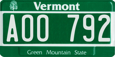 VT license plate AOO792