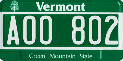 VT license plate AOO802