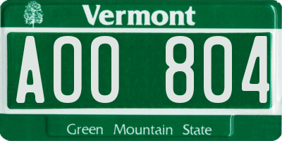 VT license plate AOO804