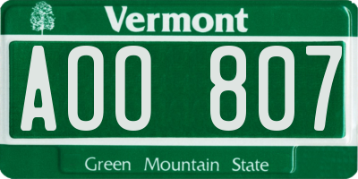 VT license plate AOO807