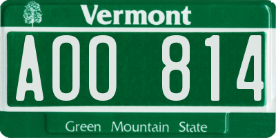 VT license plate AOO814