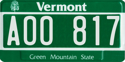 VT license plate AOO817