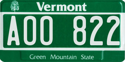 VT license plate AOO822