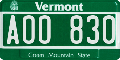 VT license plate AOO830