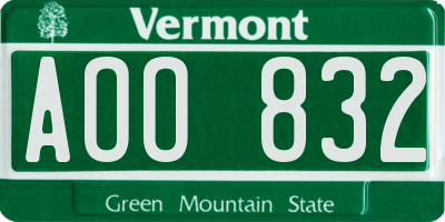VT license plate AOO832