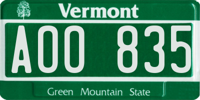 VT license plate AOO835