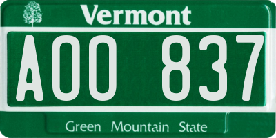 VT license plate AOO837