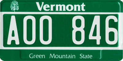 VT license plate AOO846