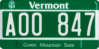 VT license plate AOO847