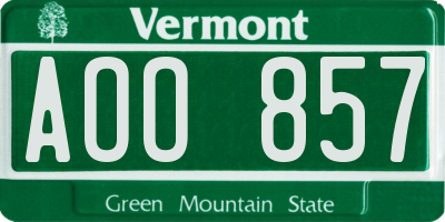 VT license plate AOO857