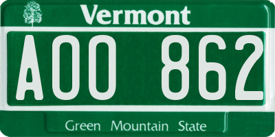 VT license plate AOO862