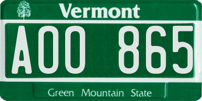 VT license plate AOO865