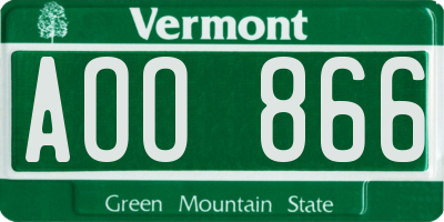 VT license plate AOO866
