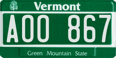 VT license plate AOO867