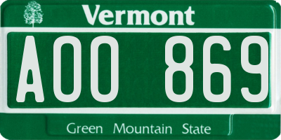 VT license plate AOO869