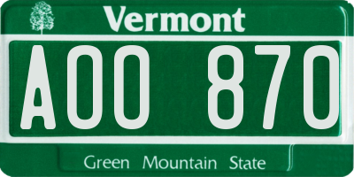 VT license plate AOO870